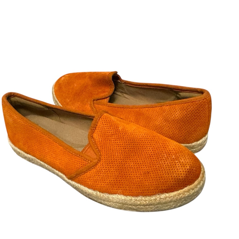 Clark’s Orange Perforated Suede Slip-On Espadrille Comfortable Flats